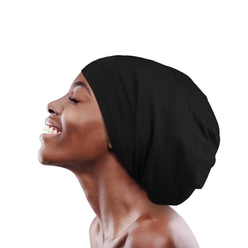 FocusCare Silk Hair Wrap for Sleeping Satin Lined Lightweight Dark Black - Image 5
